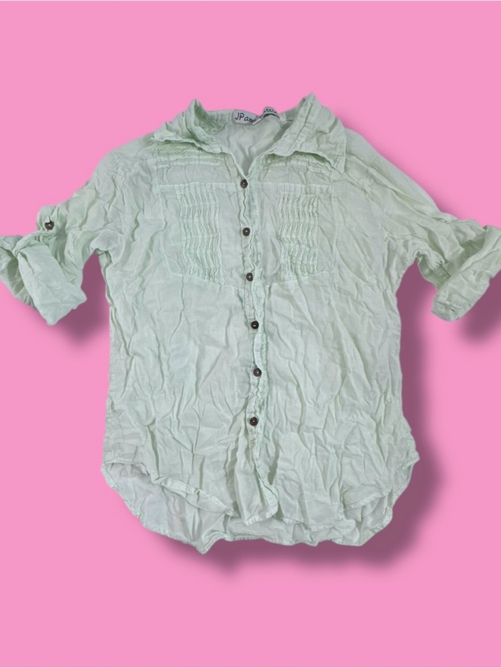 JP And Mattie Size Small Mint Green Cotton Embroidered Button Up